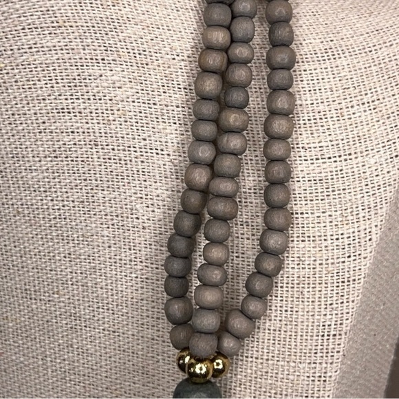 Vintage Beaded Necklace Gold Olive Grey Tribal Textured Boho Bohemian Chunky - Picture 2 of 10